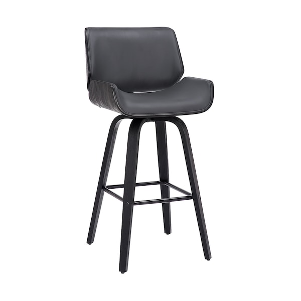 Armen Living Tyler 30" Bar Height Swivel Gray Faux Leather and Black Wood Bar Stool LCTYBAGRBL30 - main